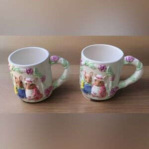 Vintage Applause  3D 2 Mice Ceramic Mug 12oz. Flowers Pink Lightweight Mouse Set
